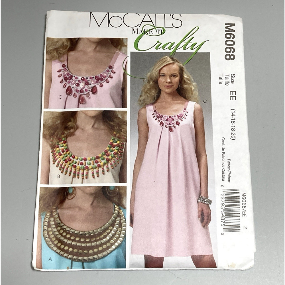 McCalls Pattern M6068 Make It Crafty Pullover Dresses Necklace 14-20 UNCUT NOS